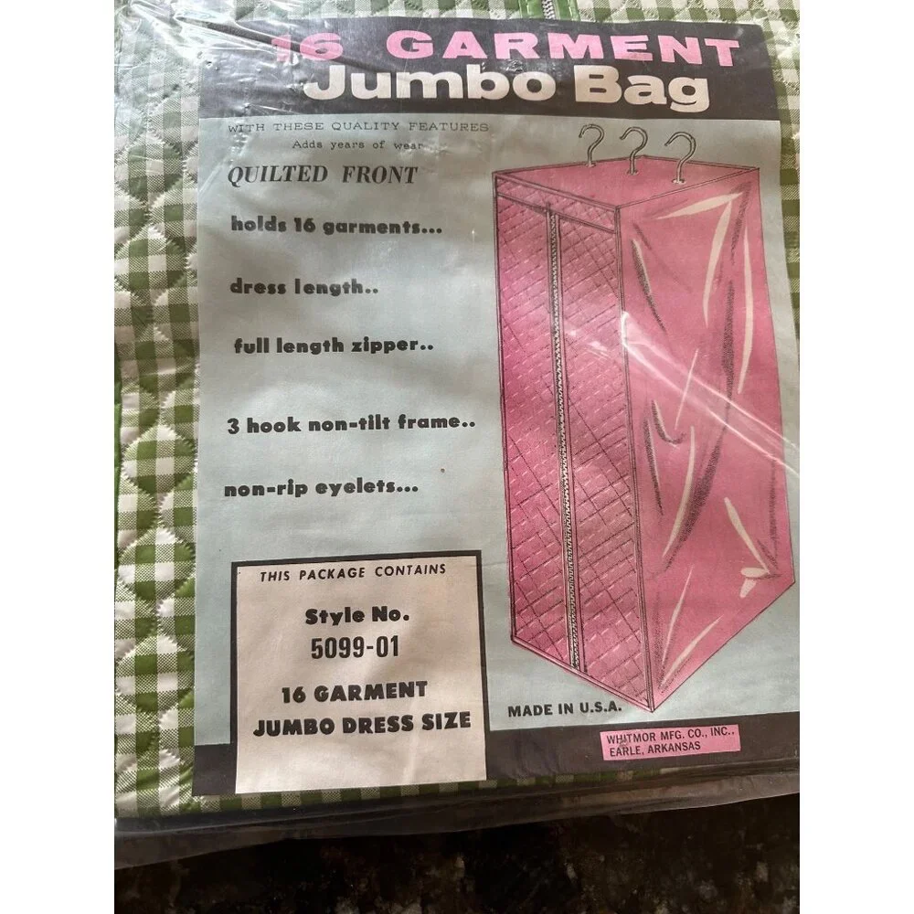 Vintage Sealed Closet Hanging Jumbo Garment Bag Gingham Print Quilted Front